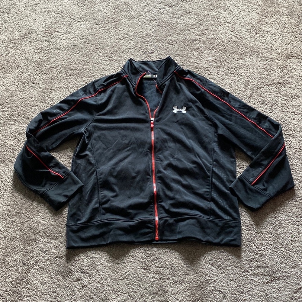 Under Armour Black Red Full Zip Jacket Size YXL Youth Loose Fit Athletic